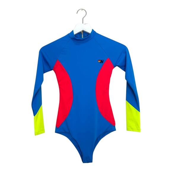 Aviator Nation Color Block Long Sleeve Surf One Piece Swimsuit XS - Picture 4 of 9